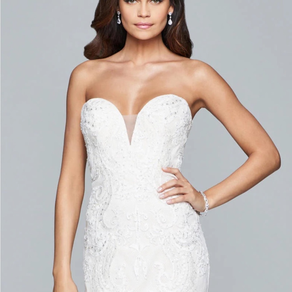 Faviana Tan Cream Strapless Bodycon Dress Sweetheart Neckline